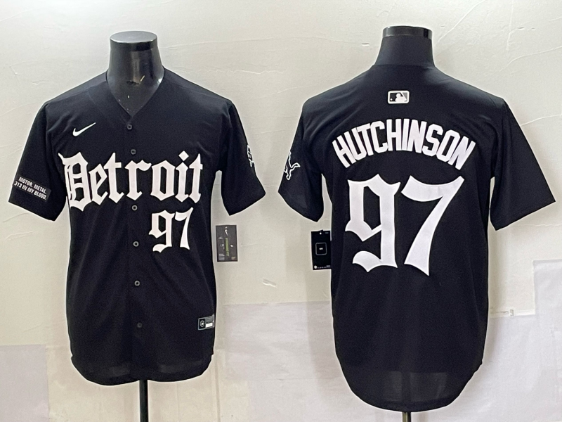 Men 2025 Detroit Lions 97 Hutchinson Black NFL jersey 001